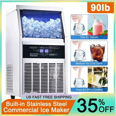 Buy Built-in Commercial Ice Maker 90lbs Stainless Steel Bar Restaurant Cube Machine • 278.99$