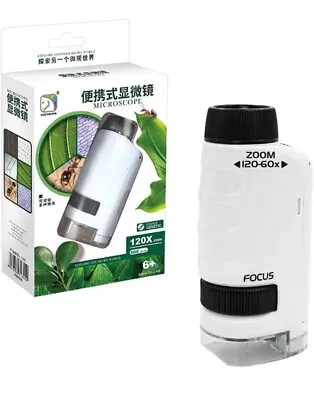 Buy Mini Pocket Microscope Kit 60X-120X Handheld Microscope With LED Light For Kids • 12.99$