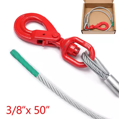 Buy Winch Cable 3/8''x50''/100'' Self Locking Swivel Hook Tow Flatbed Truck Lifting • 25.20$