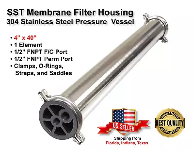 Buy SST RO Membrane Pressure Vessel 4  X 40  1/2  X 1/2  • 93.50$