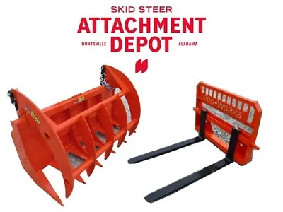 Buy 60  Root Rake Clam Grapple Bucket And 48  Long Pallet Forks Attachment Combo QA • 2,599.99$