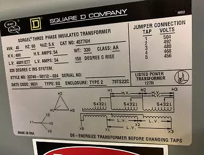 Buy Square D 45T76H Sorgel® 3-Phase Transformer 45kVA  • 2,652$