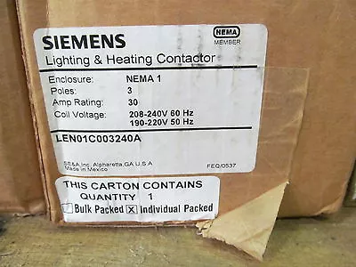 Buy Siemens LEN01C003240A Lighting & Heating Contactor 30 Amp • 301.32$