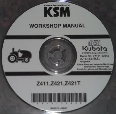 Buy Kubota Z411 Z421 Z421t Tractor Mower Service Shop Repair Workshop Manual Cd/dvd • 29.99$