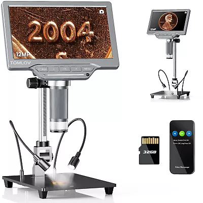 Buy TOMLOV 12MP Digital Microscope 7  Screen Coin Magnifier 1200X Fr Adult Soldering • 104.68$