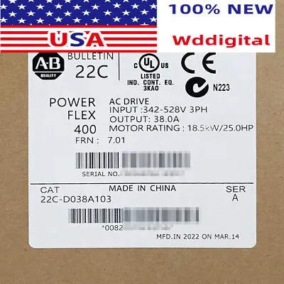 Buy NEW IN BOX Allen-Bradley PowerFlex 400 18.5 KW 25 HP AC Drive 22C-D038A103 • 1,520.17$