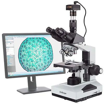 Buy AmScope 40X-2000X Lab Clinic Veterinary Trinocular Microscope With 9MP Camera • 644.99$