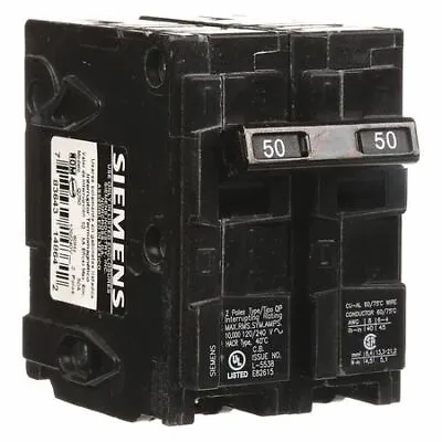 Buy Siemens Q250 Miniature Circuit Breaker, 50 A, 120/240V Ac, 2 Pole, Plug In • 17.83$