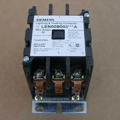 Buy New Siemens LEN00B003480A 20 Amp 480V 3 Pole Lighting Contactor Open • 143.97$