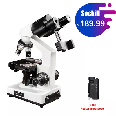 Buy SVBONY SM201 Compound Binocular Microscope 40-2500X With Phone Adapter For Teach • 189.99$