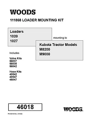 Buy Loader Operator & Parts Manual Woods 111868 1020 1027 Mount Kit KTM M8200 M9000 • 19.37$
