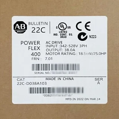 Buy NEW Allen-Bradley 22C-D038A103 PowerFlex 400 18.5 KW 25 HP AC Drive 22CD038A103 • 1,480$