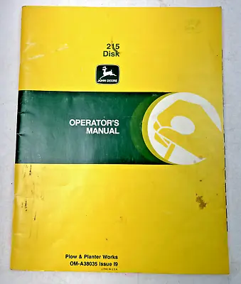 Buy Vintage John Deere 215 Disk Operator's Manual - 11  X 8.5  • 12.99$