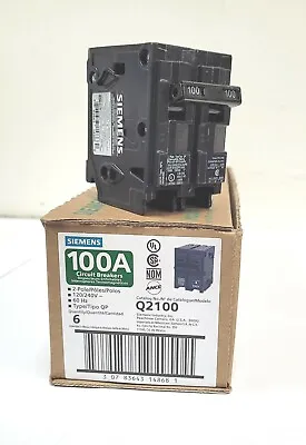 Buy Q2100, (BOX OF 6)  Circuit Breaker 100A, 2-Pole 120/240v~ Type QP, SIEMENS • 240$