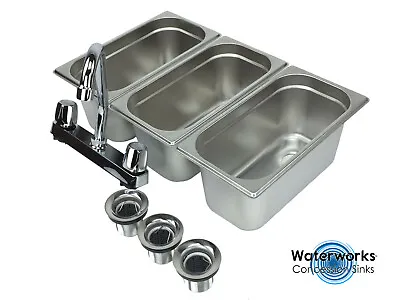 Buy Concession Sink 3 Compartment Portable Stand Food Truck Trailer 3 Small W/Faucet • 93.95$