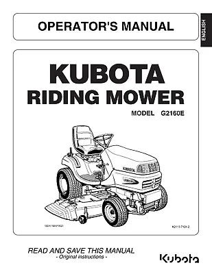 Buy Kubota G2160E Riding Lawn Mower Operator Maintenance Manual 2160 • 25$