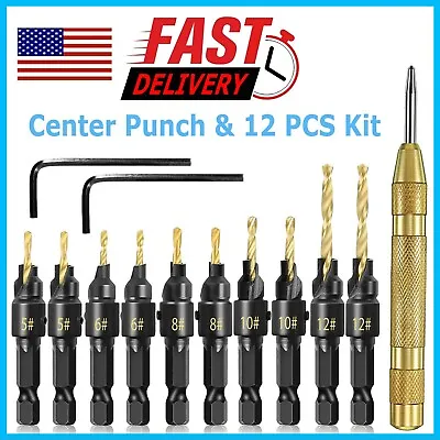Buy 13PCS Drill Countersink Center Punch Bit Screw Set Wood Hole Woodworking Tools  • 10.99$