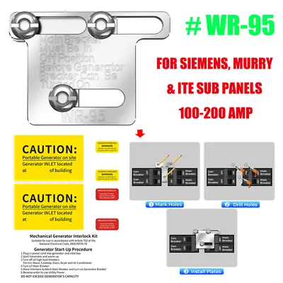 Buy WR-95 Generator Interlock Kit For Siemens Murry ITE Sub 100-200Amp LISTED Panels • 43.99$