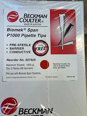 Buy Beckman Coulter Biomek Span P1000 Sterile Tips, 987925 Barrier, Conductive • 60$
