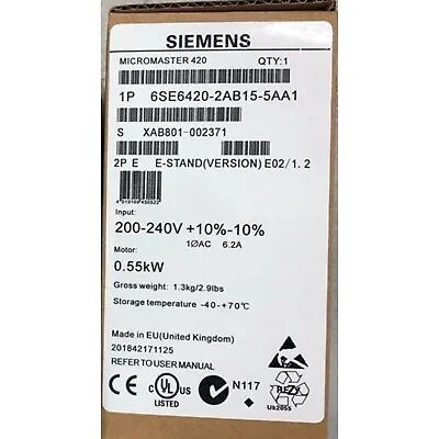 Buy New Siemens 6SE6420-2AB15-5AA1 6SE64202AB155AA1 MICROMASTER420 Without Filter • 384.72$