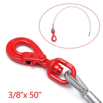Buy 3/8inx50in Wire Rope Winch Cable Self Tow Truck Flatbed Load Locking Swivel Hook • 25.01$