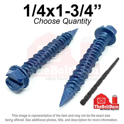 Buy 1/4x1-3/4  Slotted Hex Washer Head Phillips Piercing Point Concrete Screws Blue • 54.76$