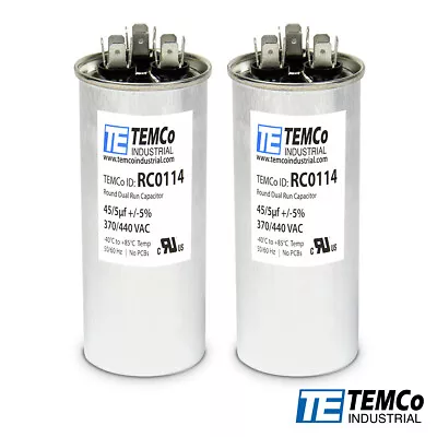 Buy TEMCo 45+5 Uf/MFD 370-440 VAC Volts Round Dual Run Capacitor 50/60 Hz -Lot-2 • 22.08$