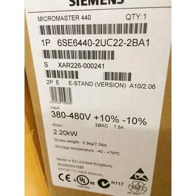 Buy New Siemens 6SE6440-2UC22-2BA1 6SE6 440-2UC22-2BA1 MICROMASTER440 Without Filter • 520.49$