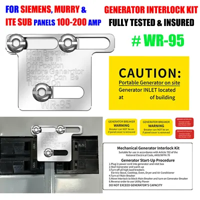 Buy Generator Interlock Kit For Siemens , Murry & ITE Sub Panels 100-200 Amp LISTED • 43.99$