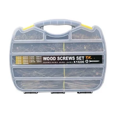 Buy Flat Head Phillips Wood Screws Drywall Chipboard Screws Assortment Kit,1600 Pcs • 31.99$