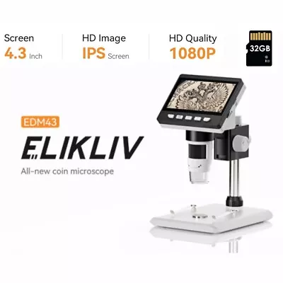Buy Elikliv Coin Microscope 4.3  Lcd Digital Microscope 1000x Magnifier PC View 32GB • 75.27$