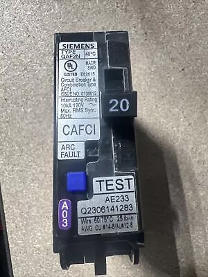 Buy New Circuit Breaker Siemens QA120AFCN QA120AFCNP 20 Amp 1P AFCI Plug On Neutral • 36.99$