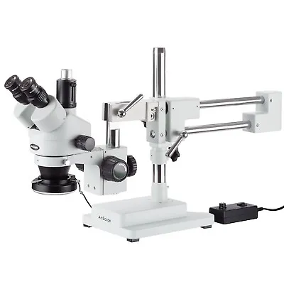 Buy Amscope 7X-45X Simul-Focal Stereo Zoom Microscope Dual Arm Boom + 144-LED Light • 546.99$