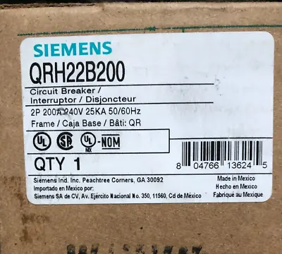 Buy *NEW IN BOX* Siemens QRH22B200 200 Amp 2 Pole 240 Volt Main Circuit Breaker 200A • 418.50$
