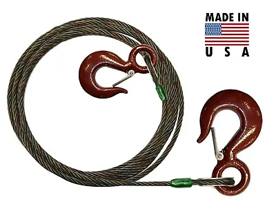 Buy 1/2  X 35' Steel Core Winch Line Wire Rope Wrecker Cable W/ 2 Hooks On Each End • 69.05$