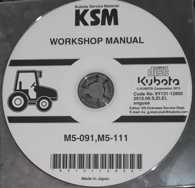 Buy Kubota M5-091 M5-111 Tractor Service Repair Workshop Manual Cd/dvd • 49.99$