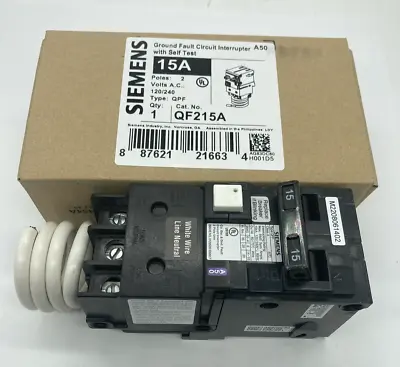 Buy New Siemens QF215A 2 Pole 15 Amp 120 240V AC  Type QPF Plug On GFCI GFI  Breaker • 94.95$