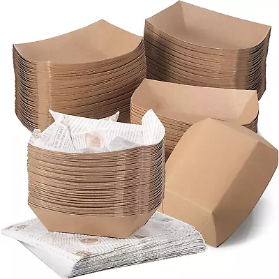 Buy 1000 Pieces Paper Food Boats Disposable Kraft Brown Paper Food Trays And Grease  • 123.36$