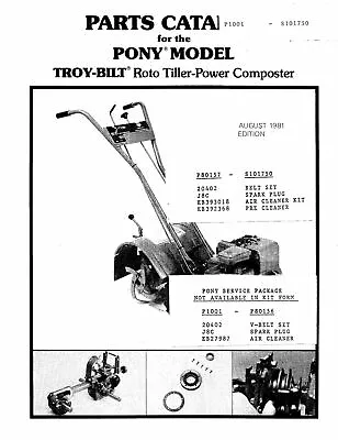 Buy Roto Tiller Power Composter Repair Parts Manual Fits 1981 Troy Bilt • 7.67$