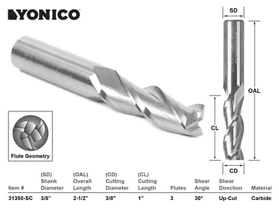 Buy 3/8  Dia. Upcut Spiral End Mill CNC Router Bit - 3/8  Shank - Yonico 31350-SC • 24.95$