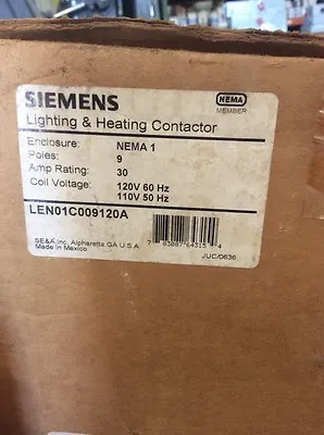 Buy Siemens Lighting Heating Contactor LEN01C009120A 9 Pole 30 Amp 120 Volt Coil  • 609.12$