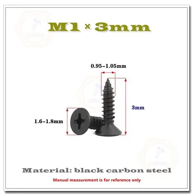 Buy M1 M1.2 M1.4 M1.7 Black Phillips Cross Flat Head Self Tapping Screws Wood Screw • 7.55$
