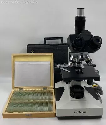 Buy AmScope 80x-2000x Stereo Professional 4 Lens Biological Microscope + 100 Sample • 48$
