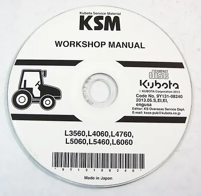 Buy Kubota L3560 L4060 L4760 L5060 L5460 L6060 Tractor Service Shop Manual CD Disc • 36.66$