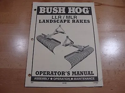 Buy Bush Hog Landscape Rake Operators Manual Models LLR MLR • 10$
