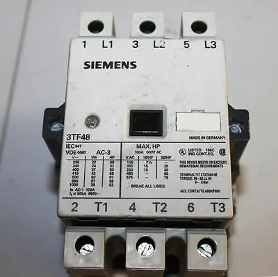 Buy Original SIEMENS 3TF4822-0AK6 110/120VAC Coil  Contactor Used In Classroom • 199.99$