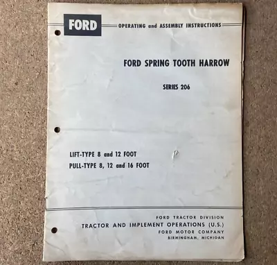 Buy Ford Spring Tooth Harrow Series 206 Operating Assembly Instructions Manual • 14.95$