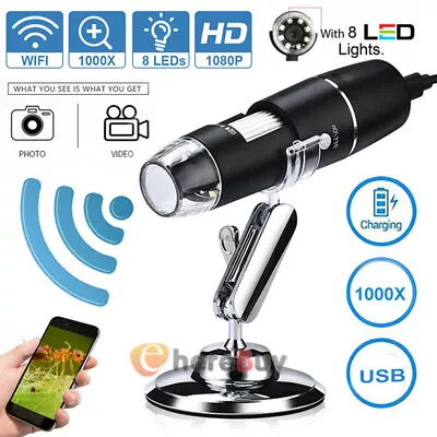 Buy Wifi Microscope Magnifier 1000X Video USB Endoscope W/ Stand For Iphone Andriod • 25.81$