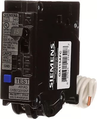 Buy Qa115afc  Siemens 1p 15a Afci Arc-fault Circuit Breakers W/ Pigtail • 45$