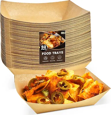Buy 3 Lb Paper Food Trays - 50 Pack Disposable Nacho Trays, Kraft Paper Food Boats T • 18.89$